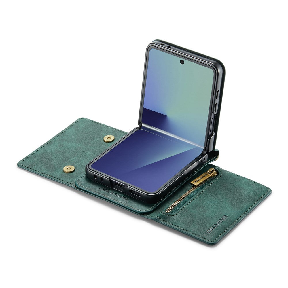 DG.MING M5 Series for Samsung Galaxy Z Flip7 5G Case RFID Blocking Card Slots Leather + PC Phone Cover - Green