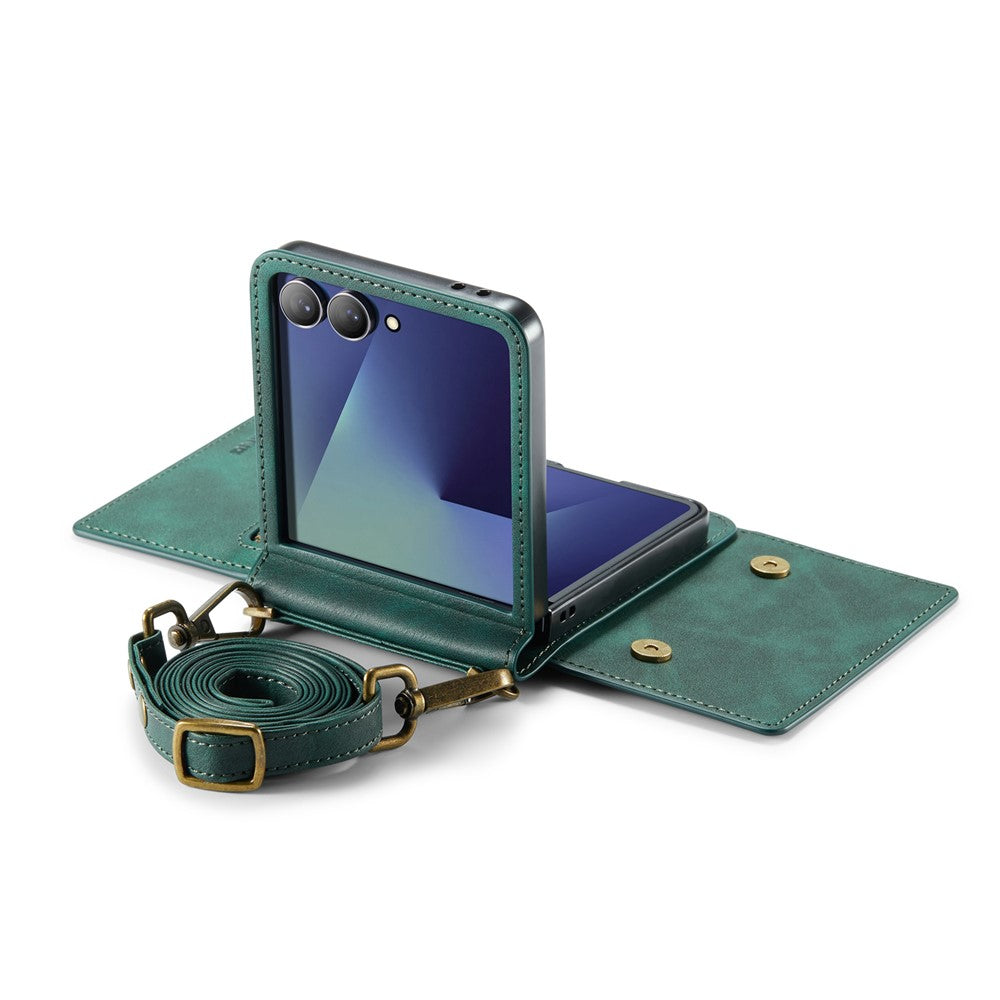 DG.MING M5 Series for Samsung Galaxy Z Flip7 5G Case RFID Blocking Card Slots Leather + PC Phone Cover - Green