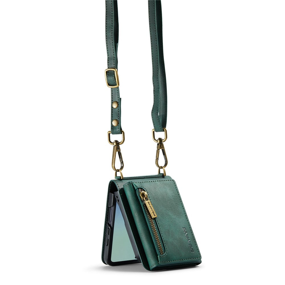 DG.MING M5 Series for Samsung Galaxy Z Flip7 5G Case RFID Blocking Card Slots Leather + PC Phone Cover - Green