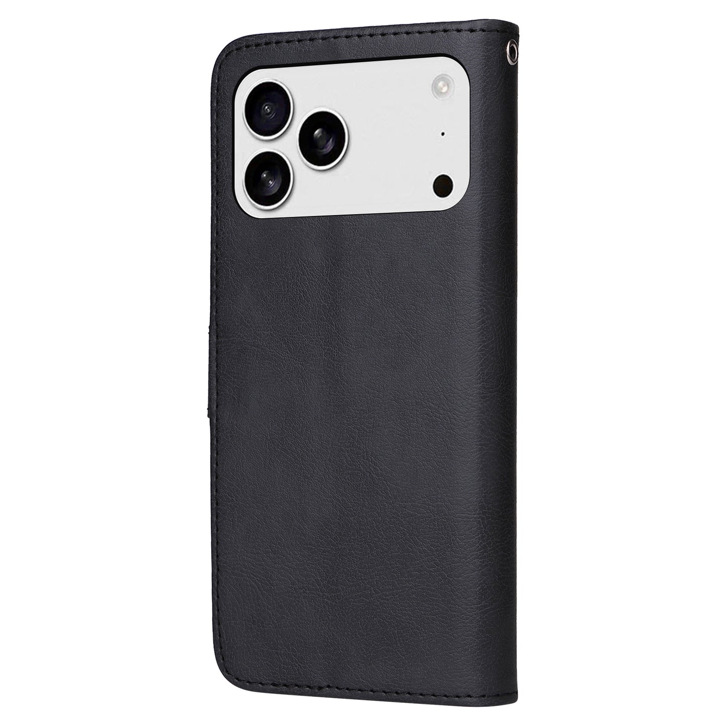 For iPhone 17 Pro Max Case 2 in 1 Detachable Magnetic Leather Wallet Mobile Cover with Strap - Black