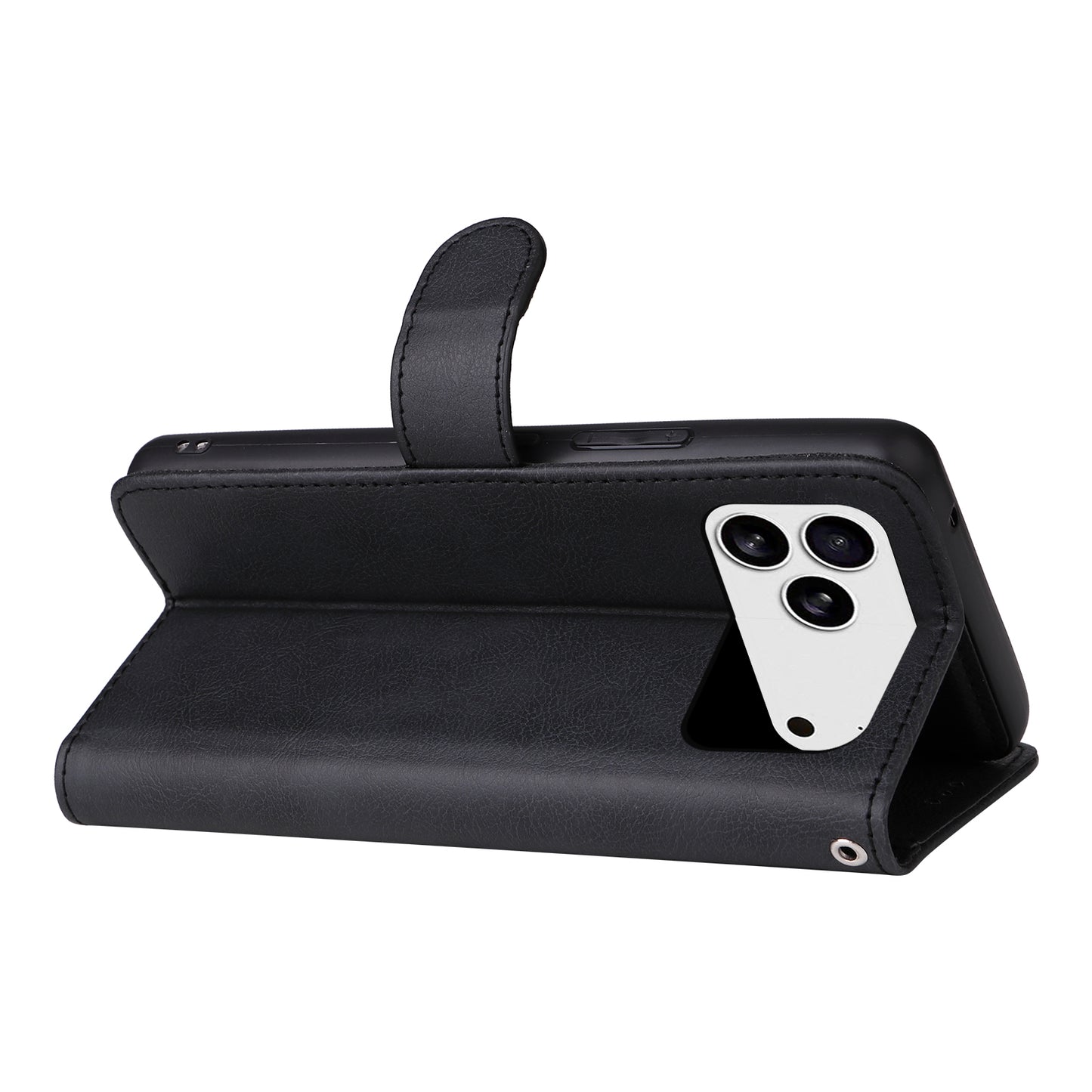 For iPhone 17 Pro Max Case 2 in 1 Detachable Magnetic Leather Wallet Mobile Cover with Strap - Black