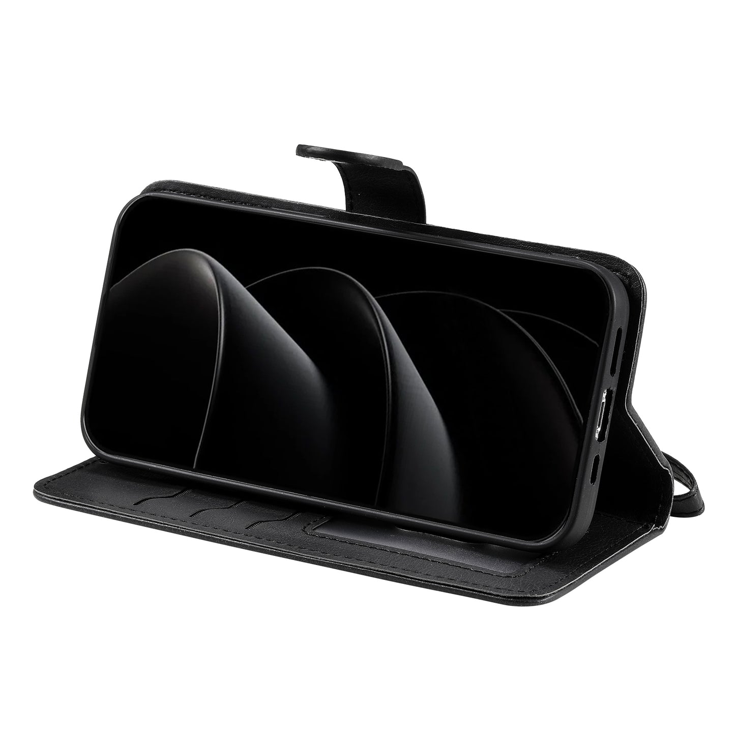 For iPhone 17 Pro Max Case 2 in 1 Detachable Magnetic Leather Wallet Mobile Cover with Strap - Black