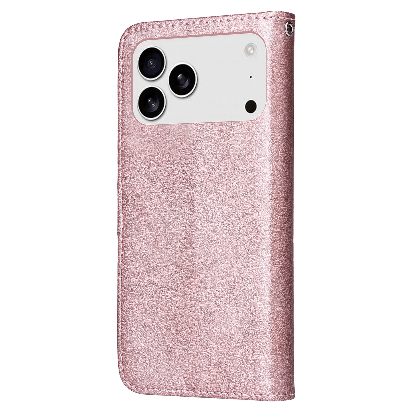 For iPhone 17 Pro Max Case 2 in 1 Detachable Magnetic Leather Wallet Mobile Cover with Strap - Rose Gold