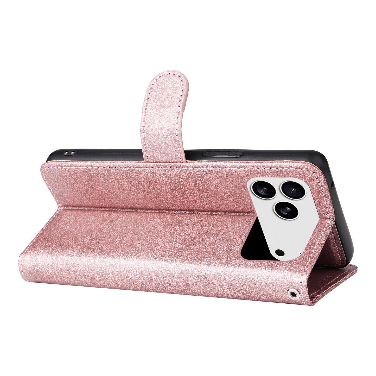 For iPhone 17 Pro Max Case 2 in 1 Detachable Magnetic Leather Wallet Mobile Cover with Strap - Rose Gold