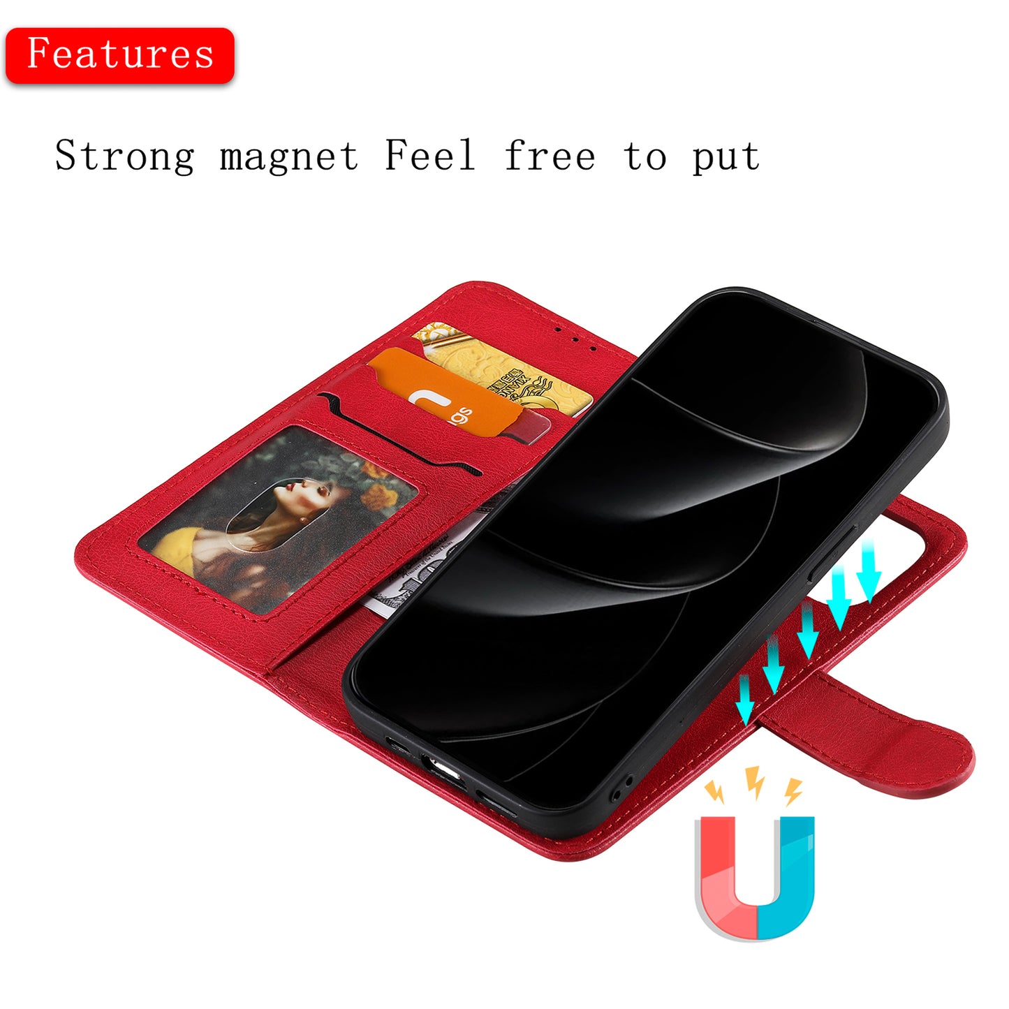 For iPhone 17 Pro Max Case 2 in 1 Detachable Magnetic Leather Wallet Mobile Cover with Strap - Red