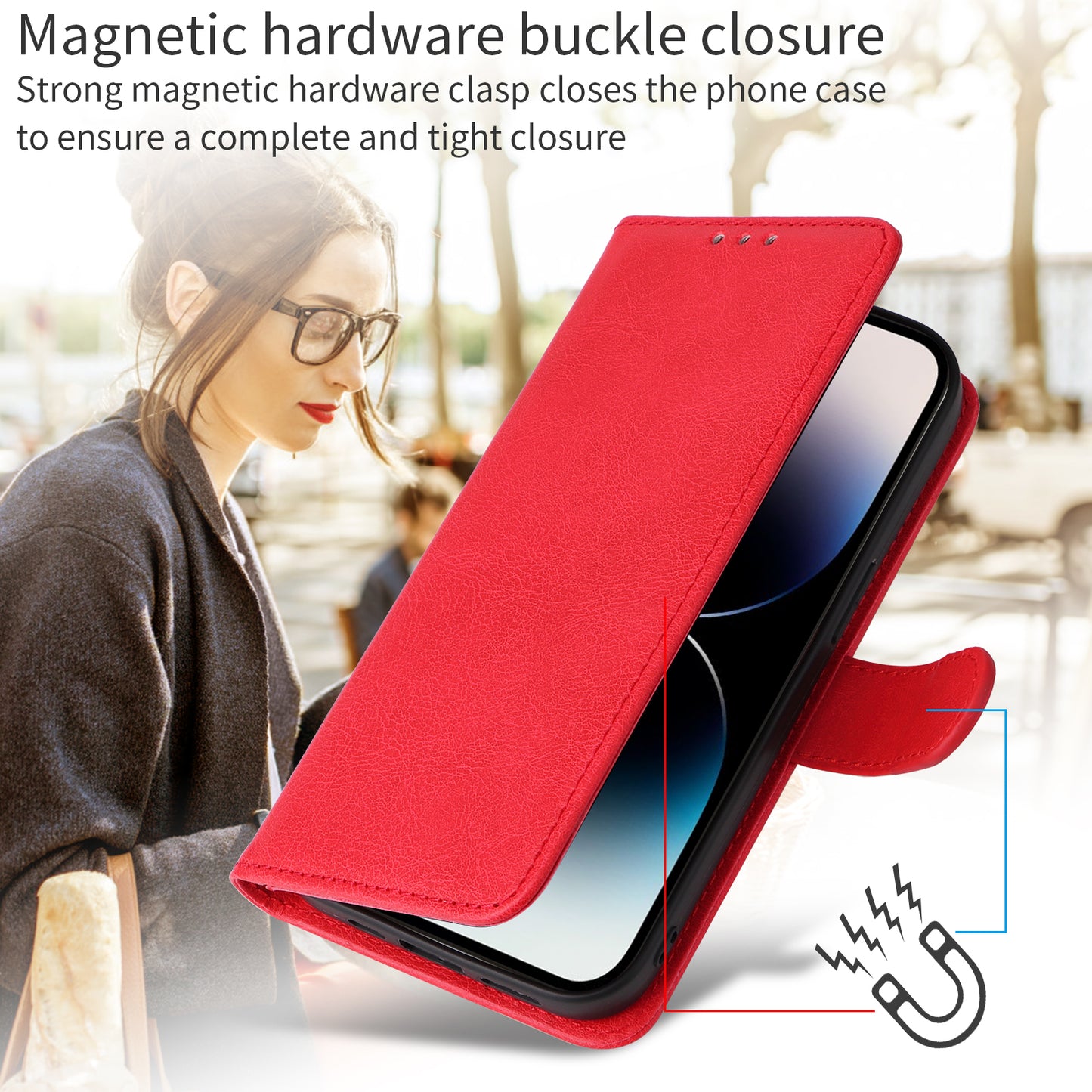 For iPhone 17 Pro Max Case 2 in 1 Detachable Magnetic Leather Wallet Mobile Cover with Strap - Red