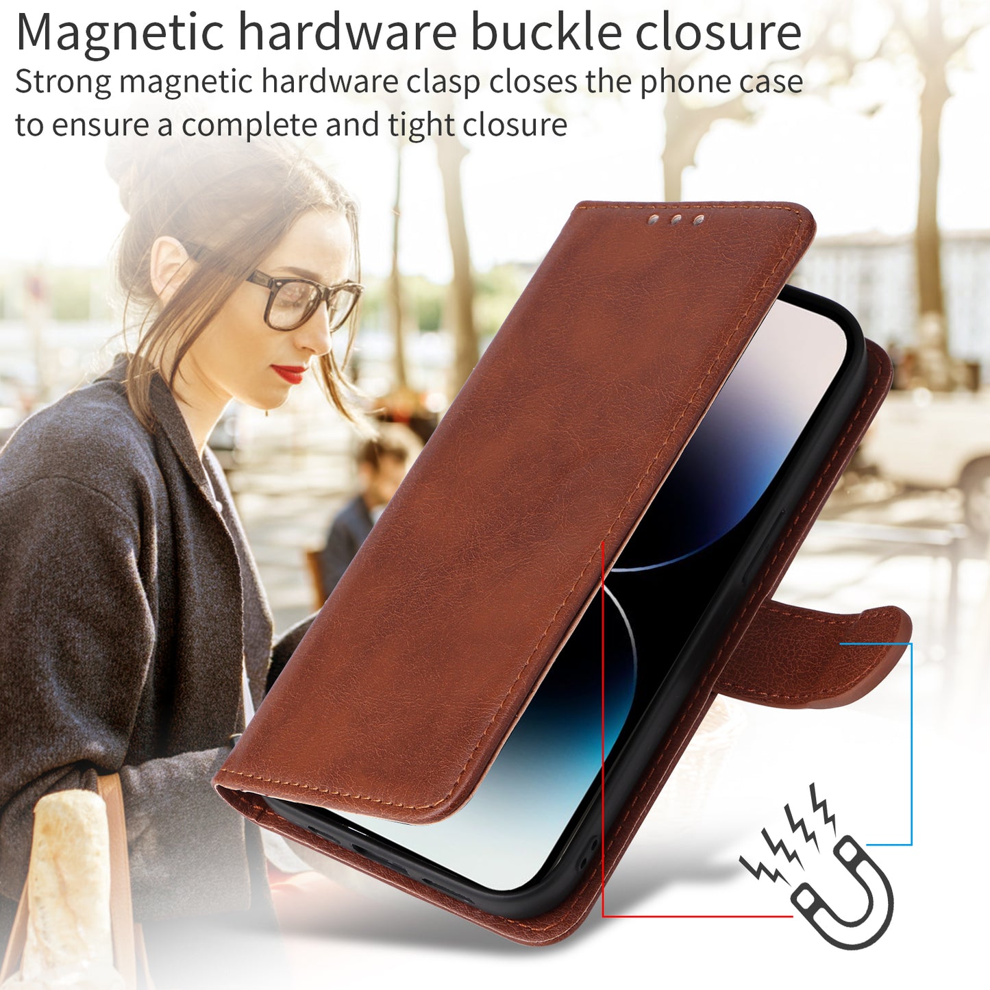 For iPhone 17 Pro Max Case 2 in 1 Detachable Magnetic Leather Wallet Mobile Cover with Strap - Brown