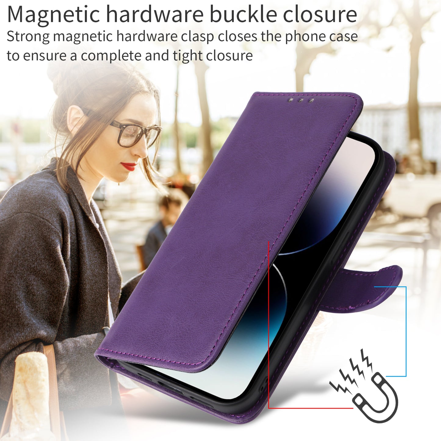 For iPhone 17 Pro Max Case 2 in 1 Detachable Magnetic Leather Wallet Mobile Cover with Strap - Purple