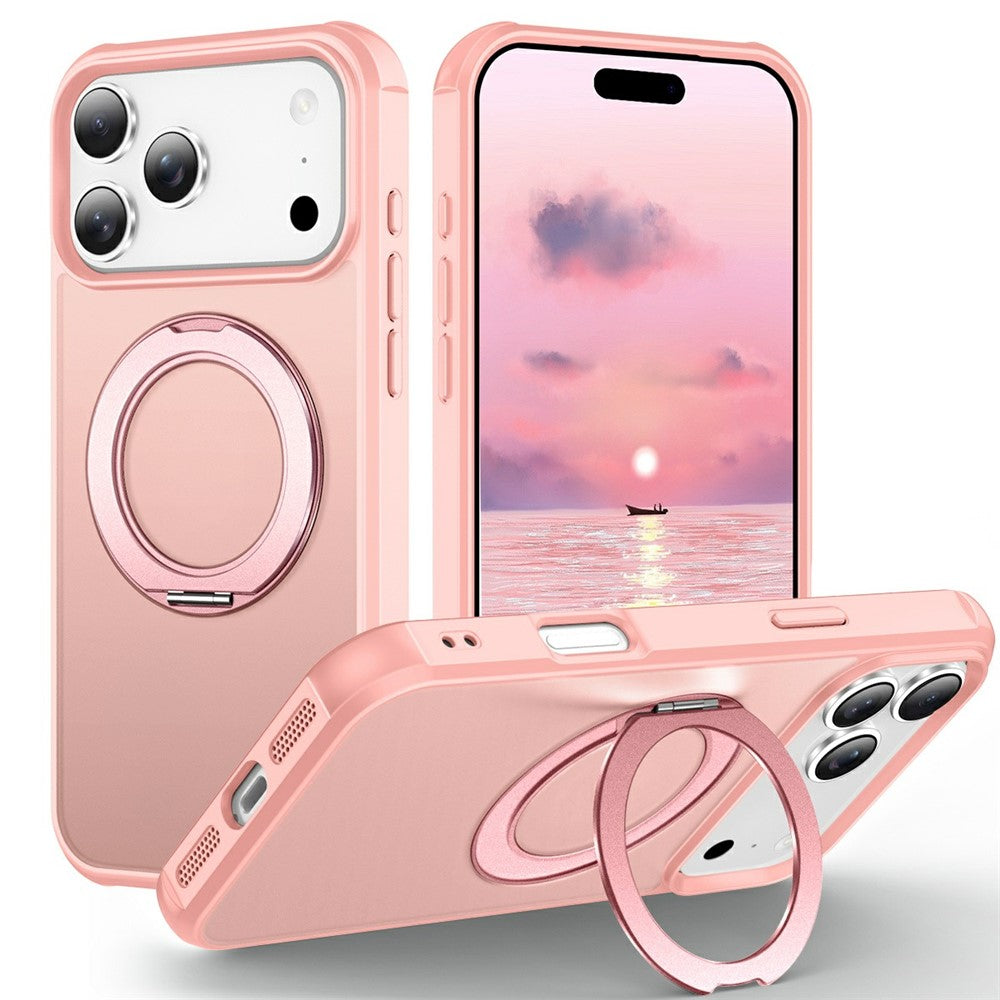 For iPhone 17 Pro Max Case Magnetic Kickstand TPU + PC Shockproof Hybrid Phone Cover - Pink