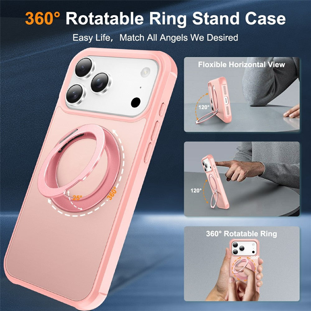 For iPhone 17 Pro Max Case Magnetic Kickstand TPU + PC Shockproof Hybrid Phone Cover - Pink