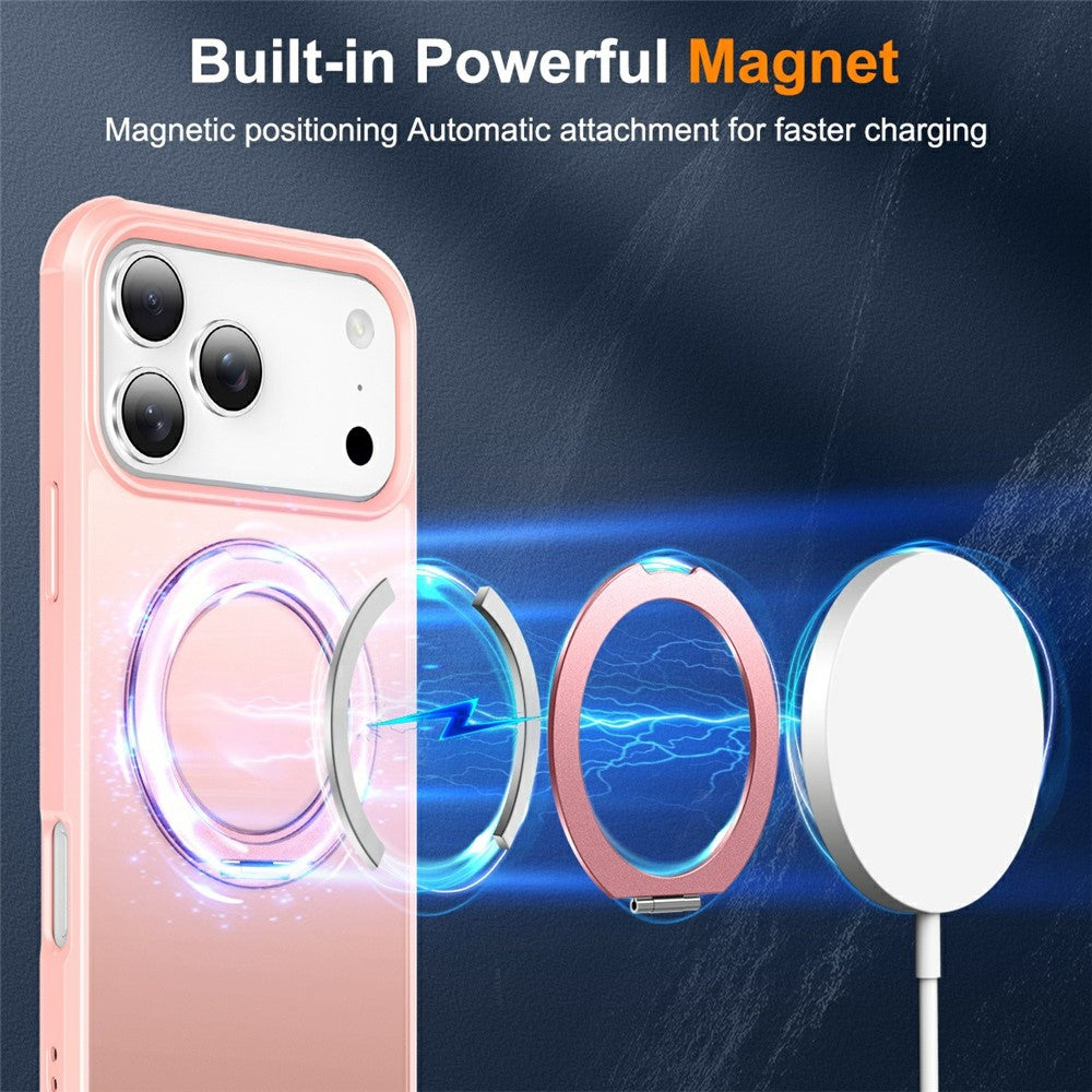 For iPhone 17 Pro Max Case Magnetic Kickstand TPU + PC Shockproof Hybrid Phone Cover - Pink