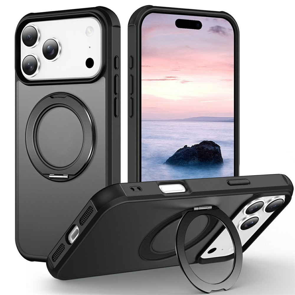 For iPhone 17 Pro Max Case Magnetic Kickstand TPU + PC Shockproof Hybrid Phone Cover - Black