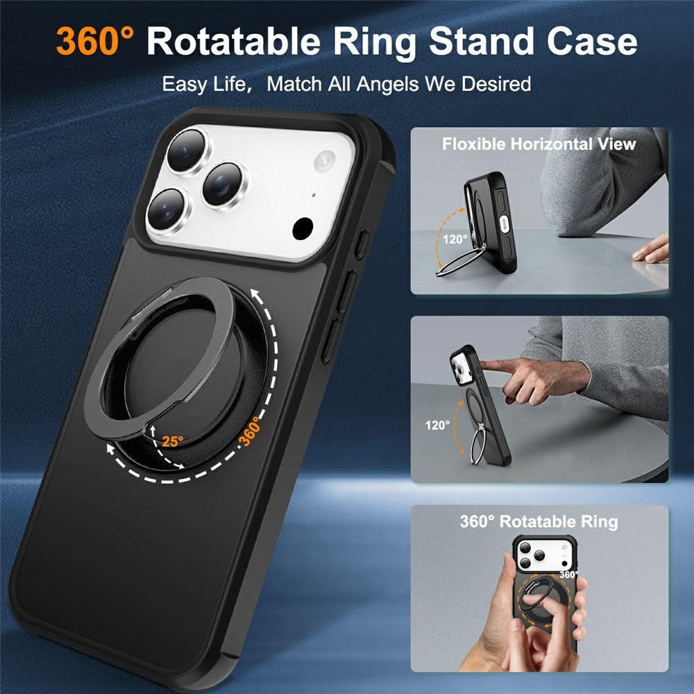 For iPhone 17 Pro Max Case Magnetic Kickstand TPU + PC Shockproof Hybrid Phone Cover - Black