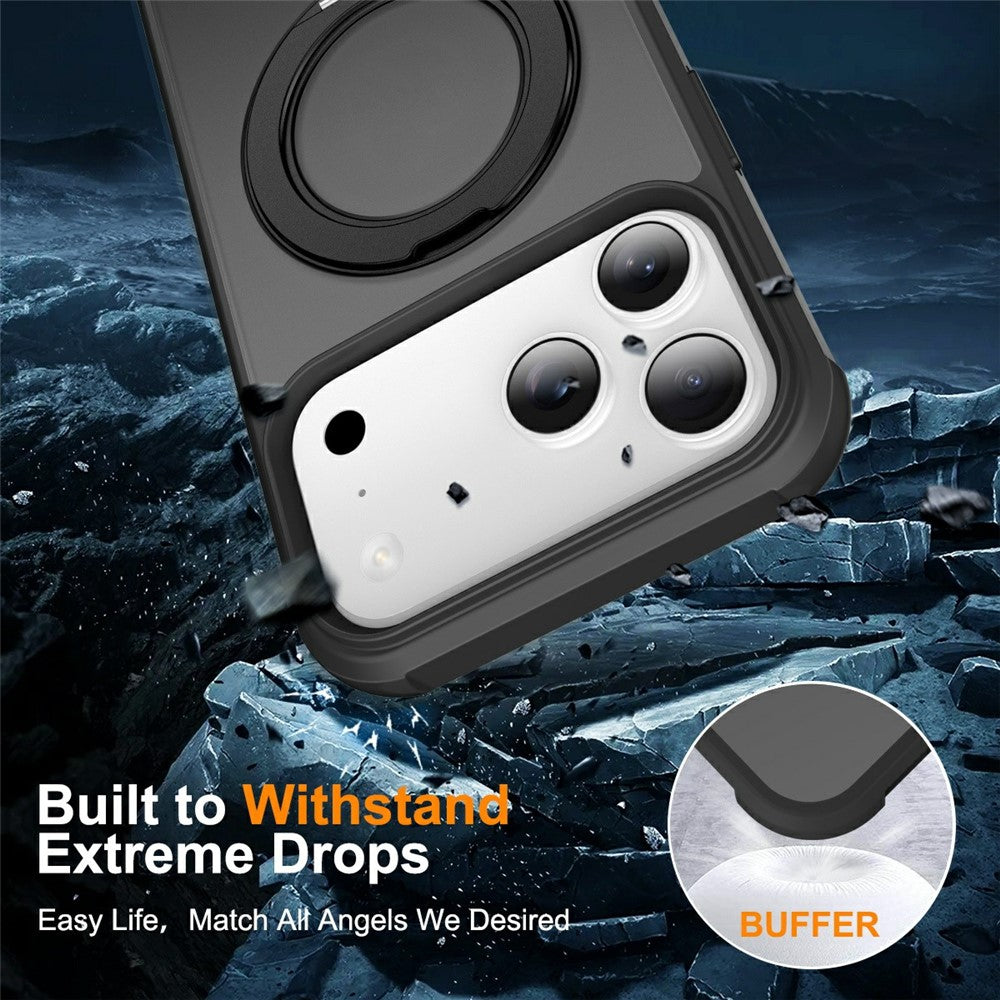 For iPhone 17 Pro Max Case Magnetic Kickstand TPU + PC Shockproof Hybrid Phone Cover - Black