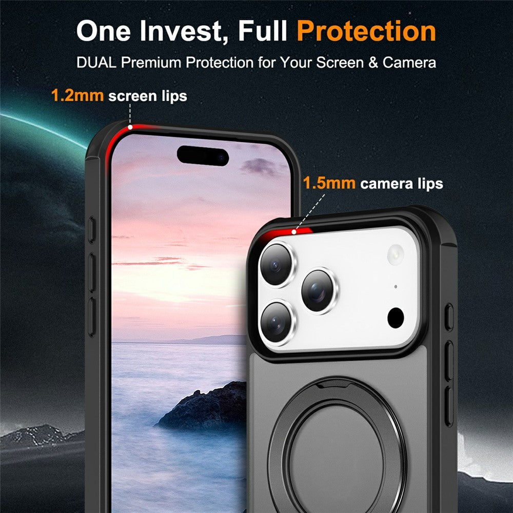 For iPhone 17 Pro Max Case Magnetic Kickstand TPU + PC Shockproof Hybrid Phone Cover - Black
