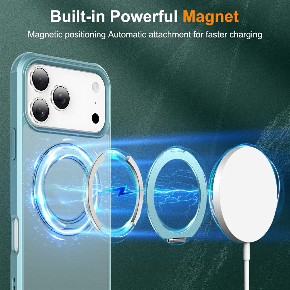 For iPhone 17 Pro Max Case Magnetic Kickstand TPU + PC Shockproof Hybrid Phone Cover - Lake Blue
