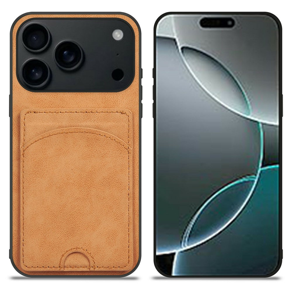 For iPhone 17 Pro Max Case Kickstand Leather Coated TPU Phone Cover with Card Slot - Orange