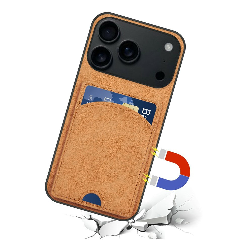 For iPhone 17 Pro Max Case Kickstand Leather Coated TPU Phone Cover with Card Slot - Orange