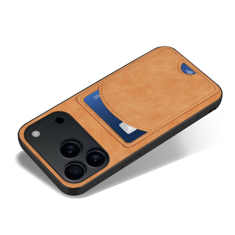 For iPhone 17 Pro Max Case Kickstand Leather Coated TPU Phone Cover with Card Slot - Orange