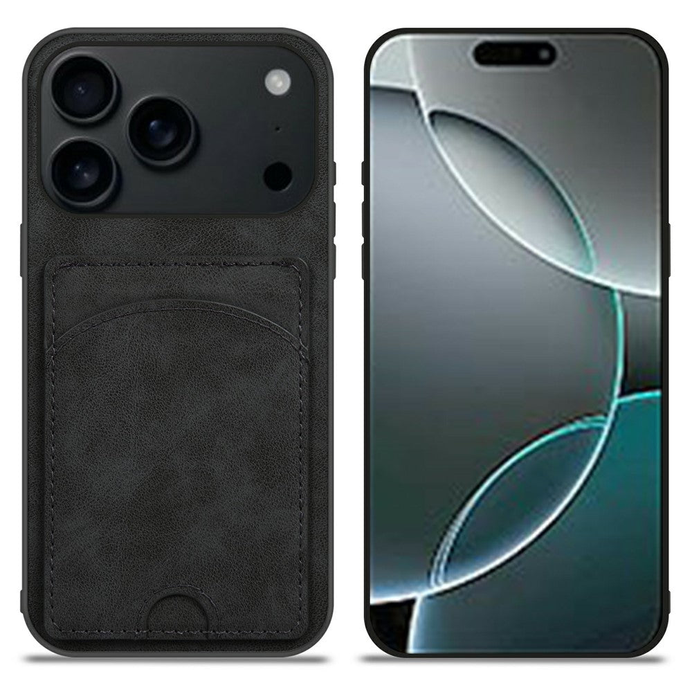 For iPhone 17 Pro Max Case Kickstand Leather Coated TPU Phone Cover with Card Slot - Black