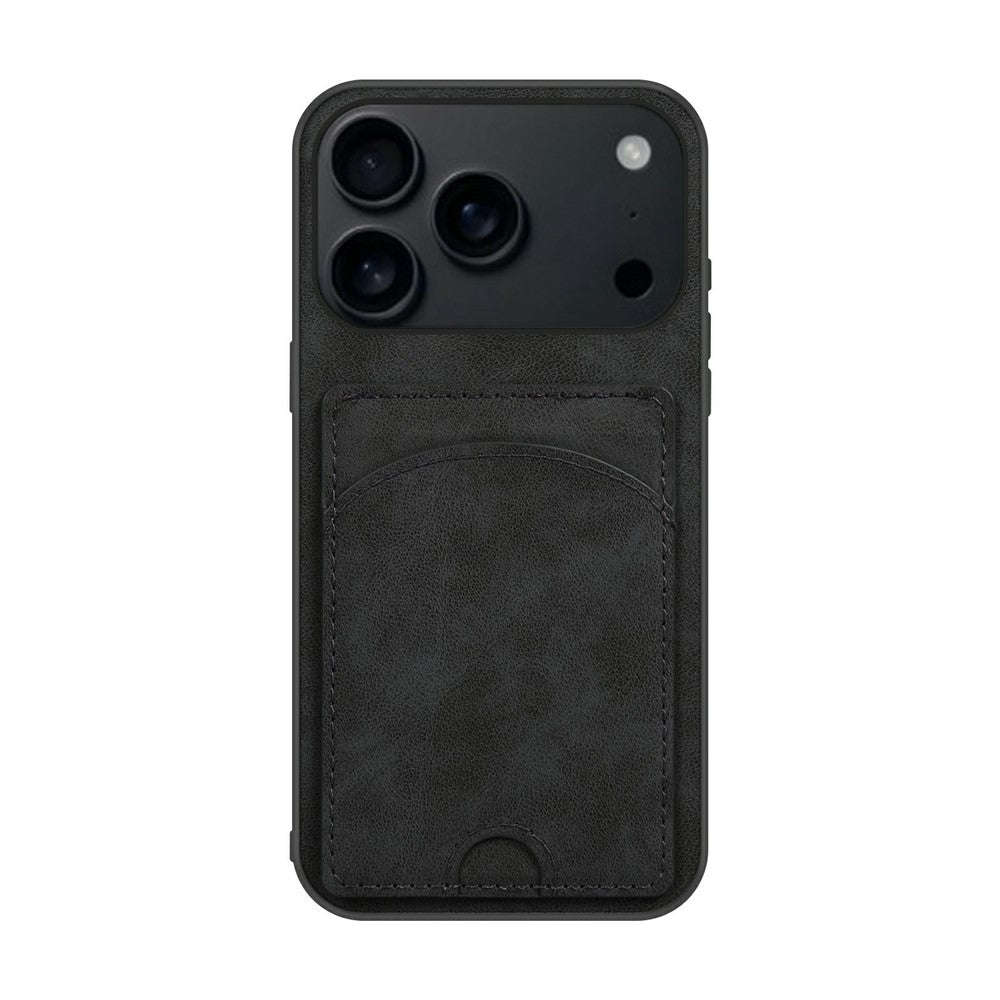 For iPhone 17 Pro Max Case Kickstand Leather Coated TPU Phone Cover with Card Slot - Black