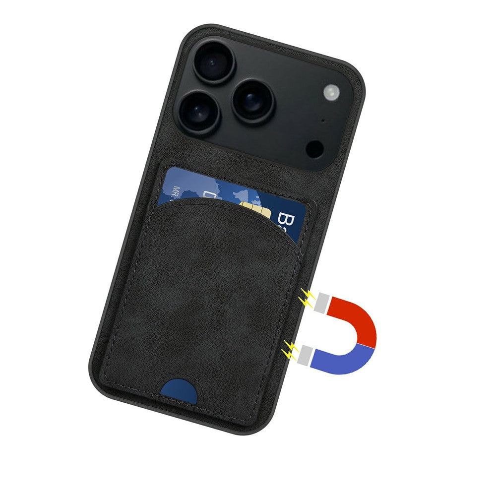 For iPhone 17 Pro Max Case Kickstand Leather Coated TPU Phone Cover with Card Slot - Black