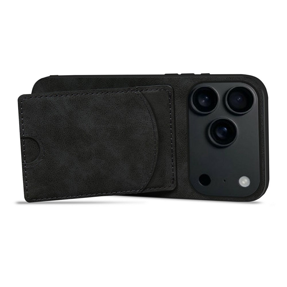 For iPhone 17 Pro Max Case Kickstand Leather Coated TPU Phone Cover with Card Slot - Black