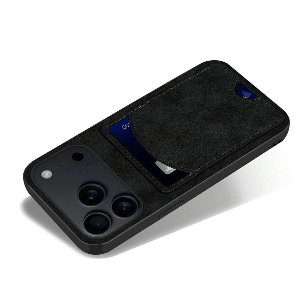 For iPhone 17 Pro Max Case Kickstand Leather Coated TPU Phone Cover with Card Slot - Black