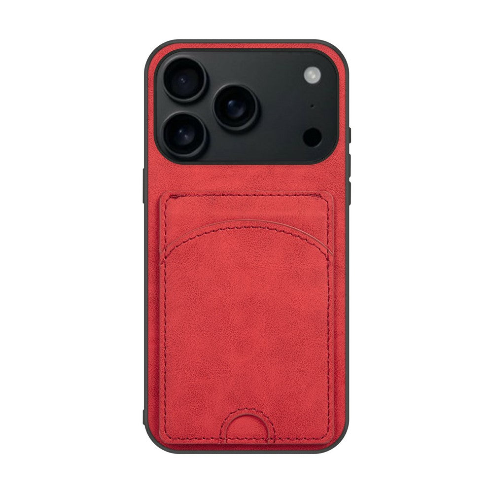 For iPhone 17 Pro Max Case Kickstand Leather Coated TPU Phone Cover with Card Slot - Red