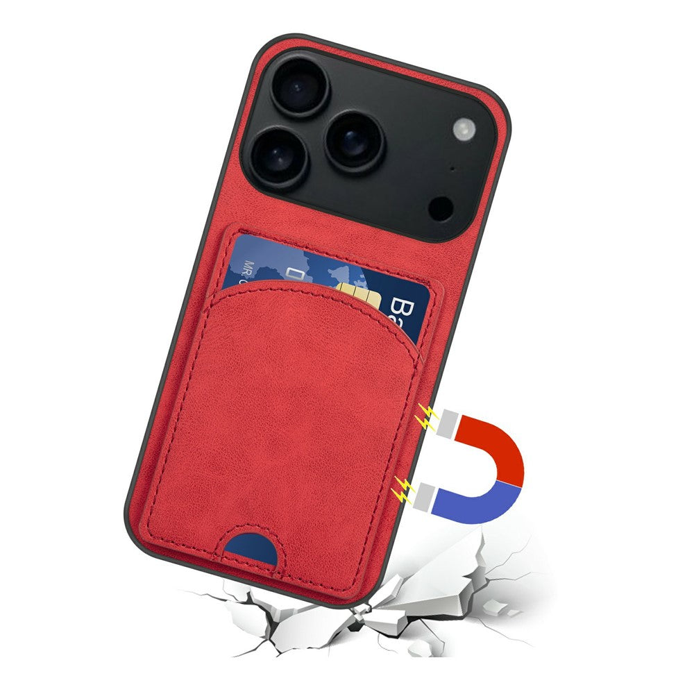 For iPhone 17 Pro Max Case Kickstand Leather Coated TPU Phone Cover with Card Slot - Red