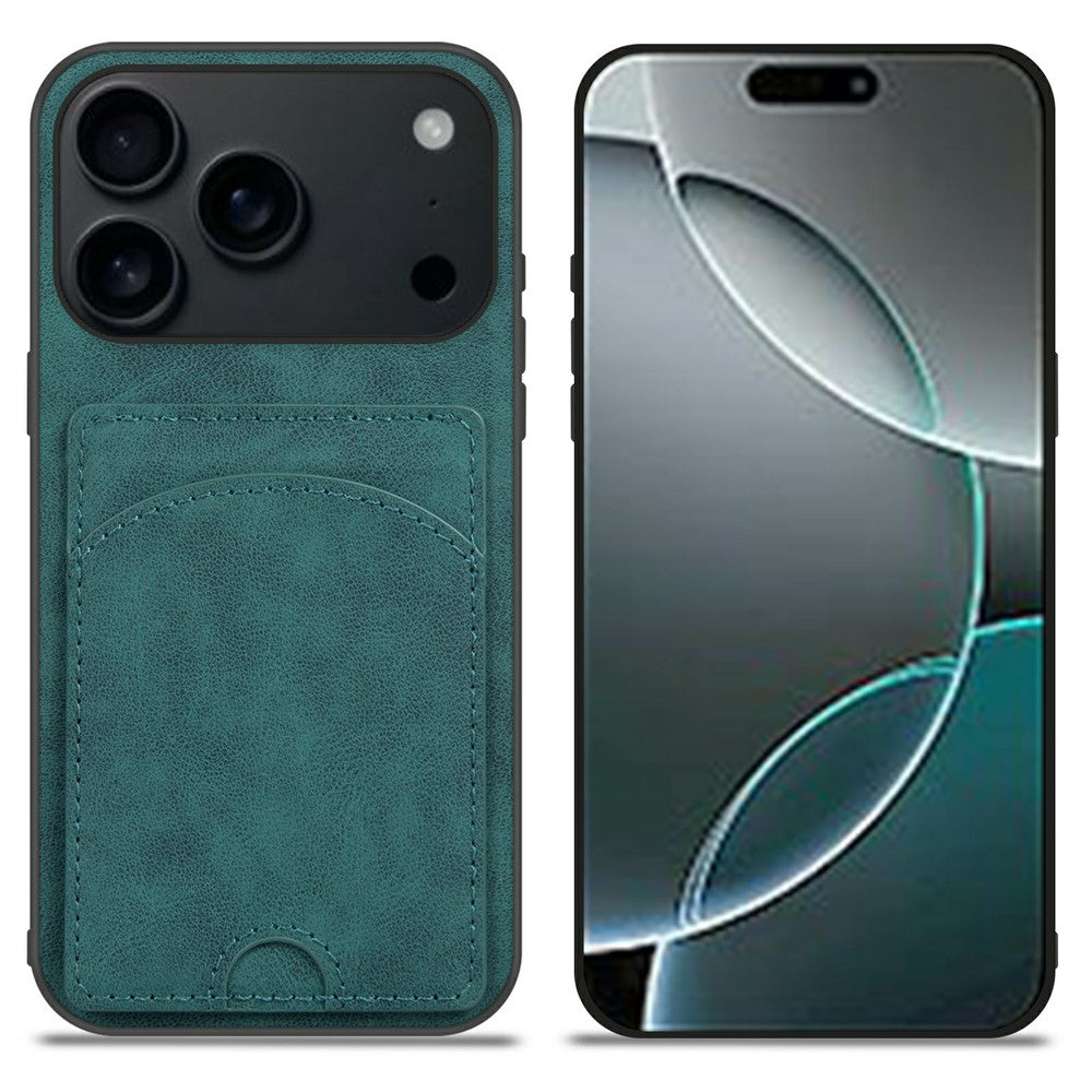 For iPhone 17 Pro Max Case Kickstand Leather Coated TPU Phone Cover with Card Slot - Green