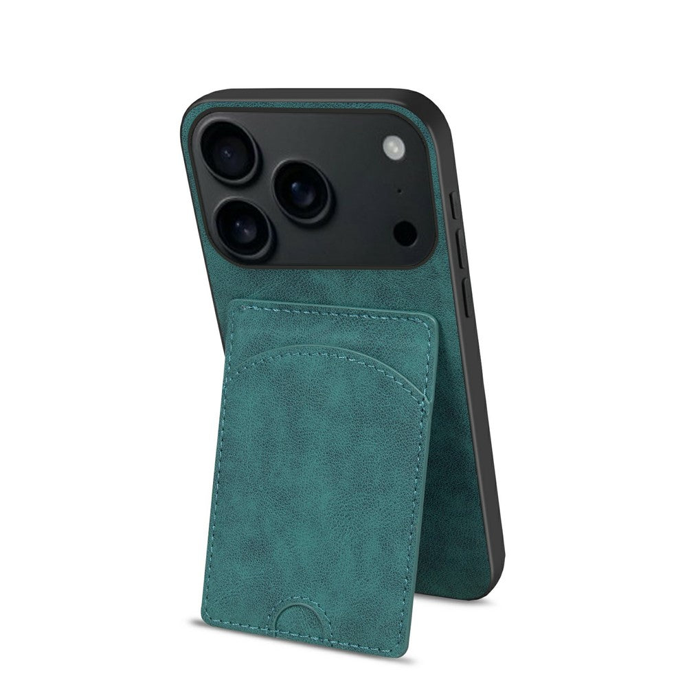 For iPhone 17 Pro Max Case Kickstand Leather Coated TPU Phone Cover with Card Slot - Green