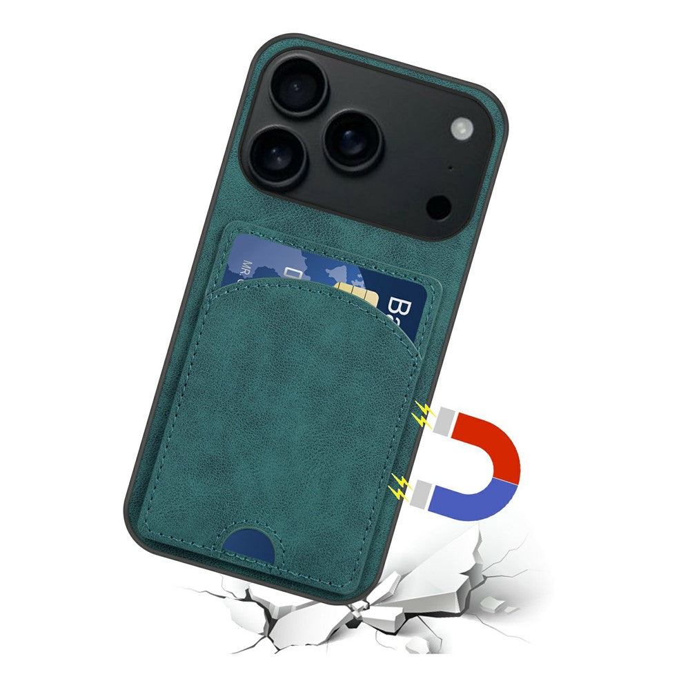 For iPhone 17 Pro Max Case Kickstand Leather Coated TPU Phone Cover with Card Slot - Green