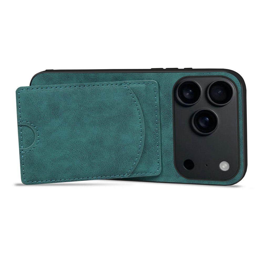 For iPhone 17 Pro Max Case Kickstand Leather Coated TPU Phone Cover with Card Slot - Green