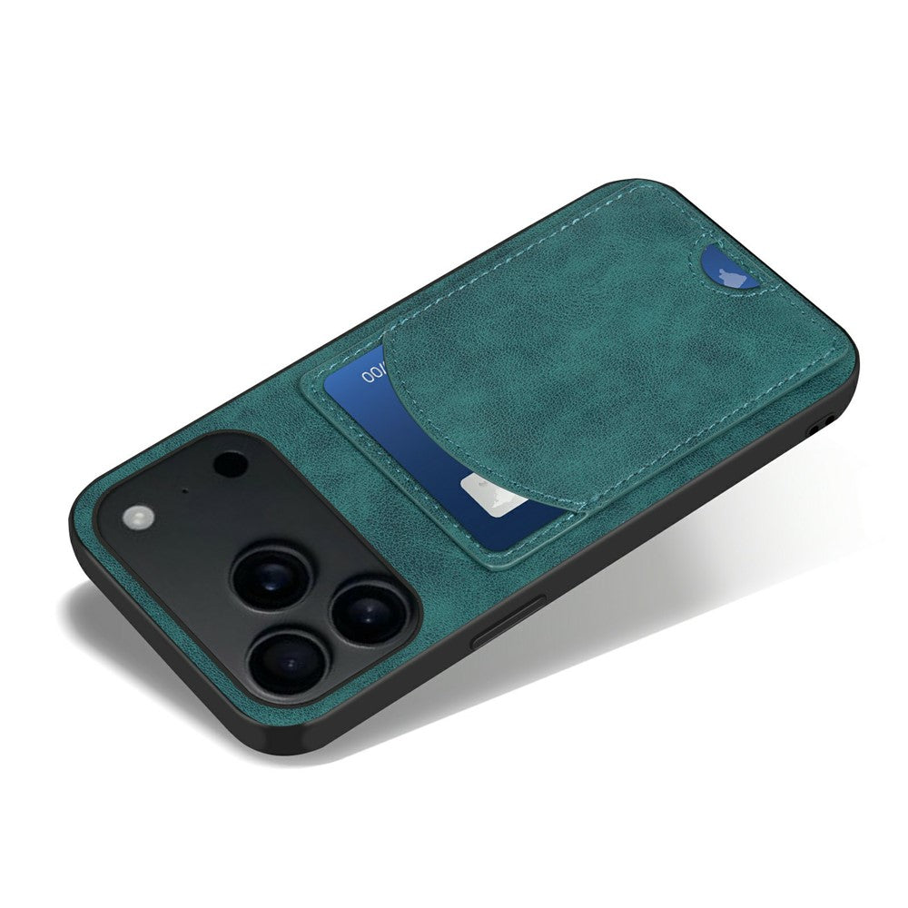 For iPhone 17 Pro Max Case Kickstand Leather Coated TPU Phone Cover with Card Slot - Green