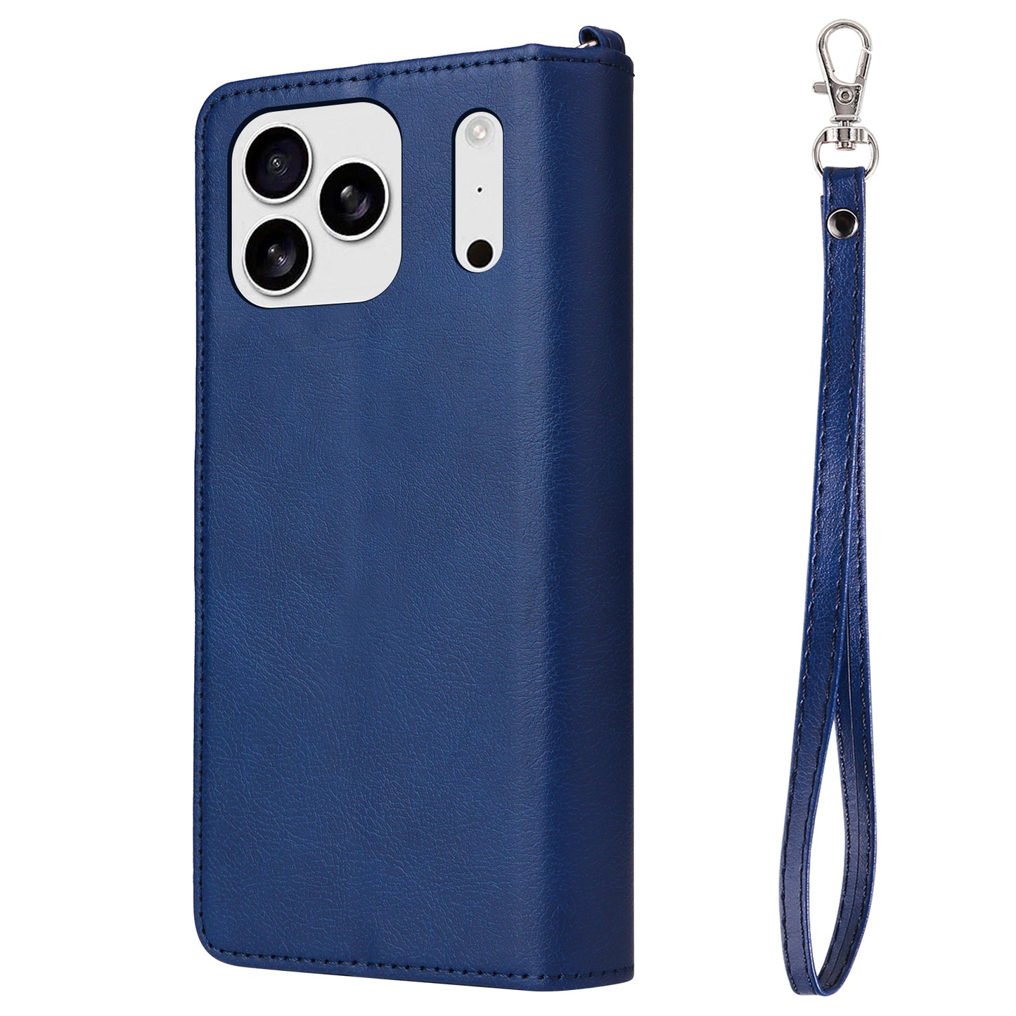 For iPhone 17 Pro Max Magnetic Leather Case Mobile Cover with Detachable Zipper Wallet Strap - Blue