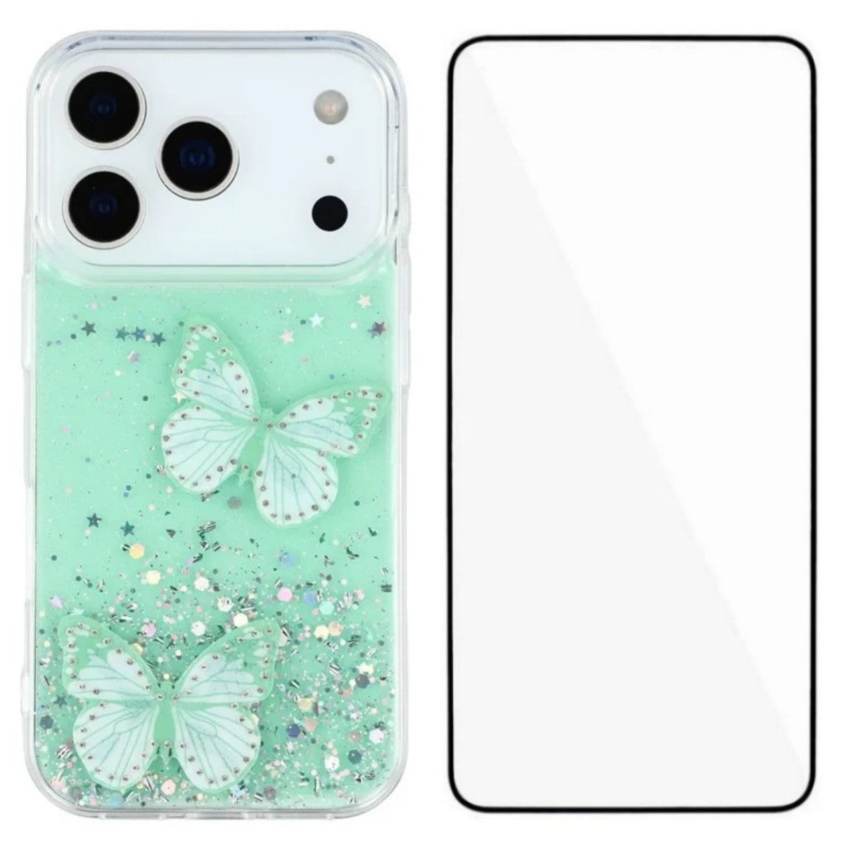 For iPhone 17 Pro Max TPU Case WANLONFENG AW Series PVC Butterfly Epoxy Phone Cover with HD Film - Green