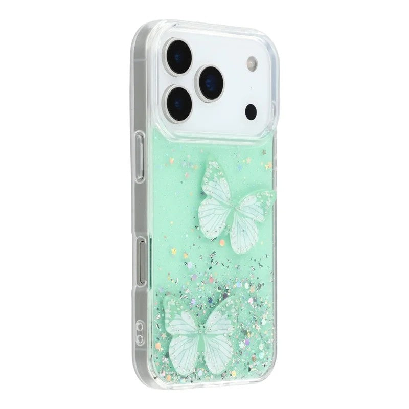 For iPhone 17 Pro Max TPU Case WANLONFENG AW Series PVC Butterfly Epoxy Phone Cover with HD Film - Green