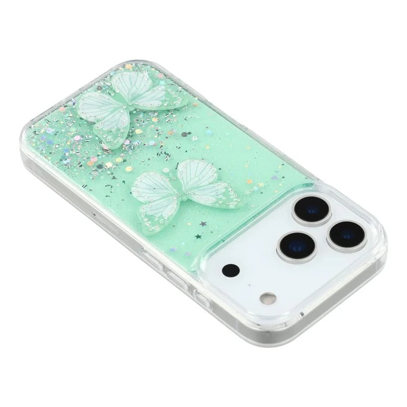 For iPhone 17 Pro Max TPU Case WANLONFENG AW Series PVC Butterfly Epoxy Phone Cover with HD Film - Green