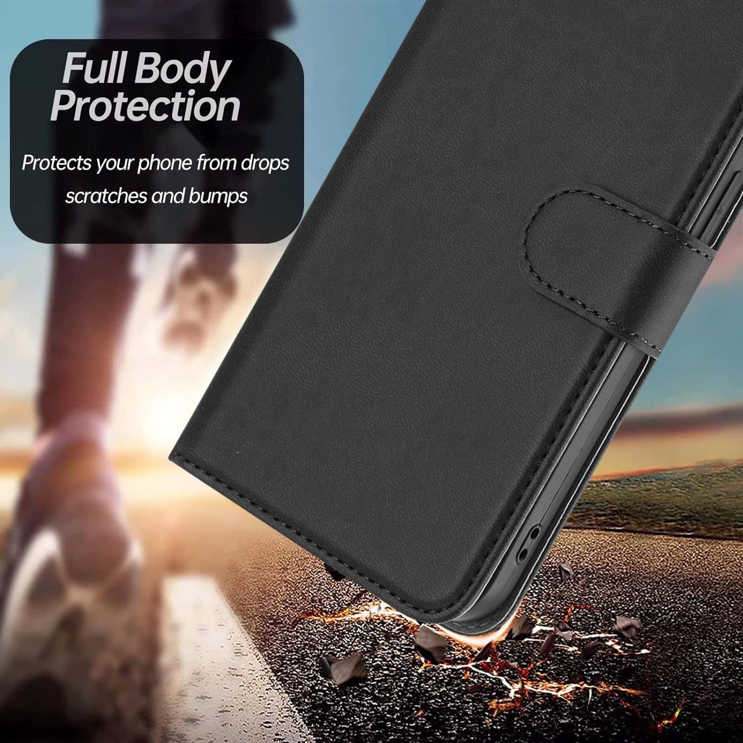 For iPhone 17 Pro Max Leather Case Solid Color Phone Cover with Wallet - Black