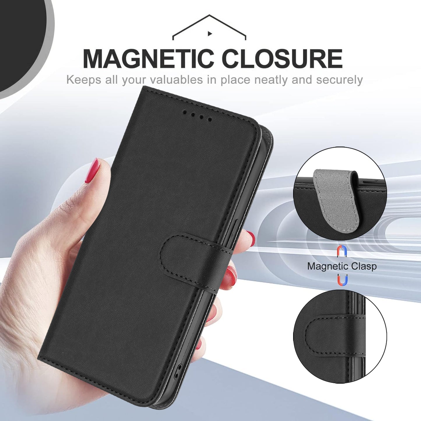 For iPhone 17 Pro Max Leather Case Solid Color Phone Cover with Wallet - Black