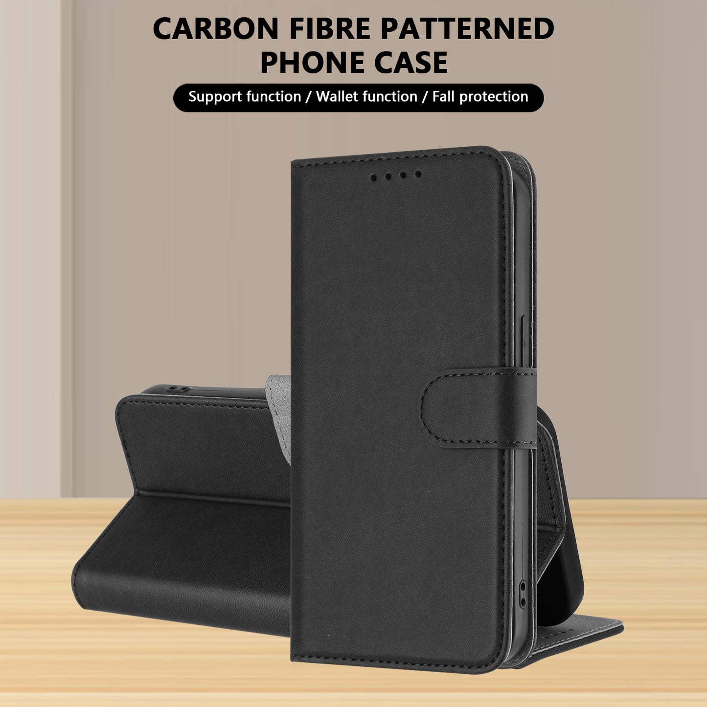 For iPhone 17 Pro Max Leather Case Solid Color Phone Cover with Wallet - Black