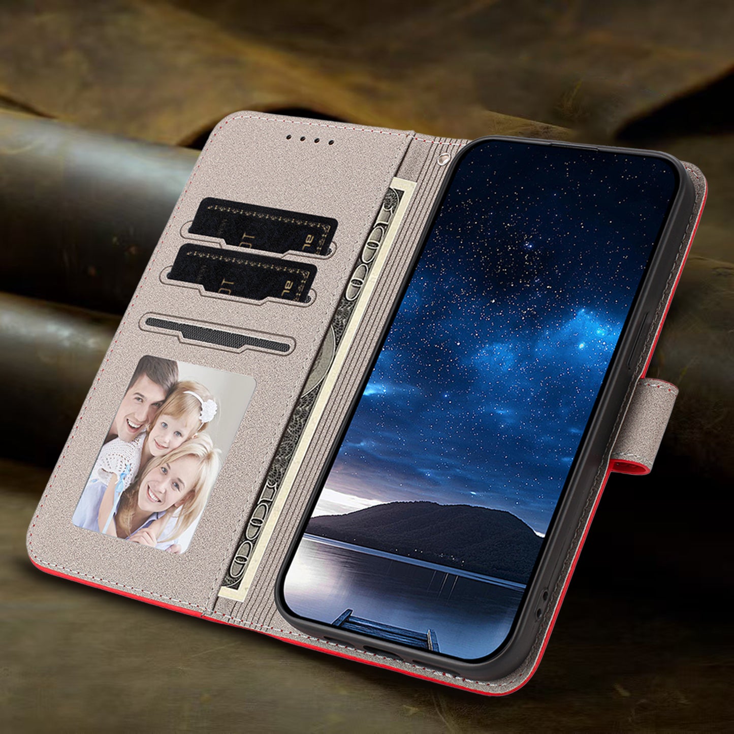 For iPhone 17 Pro Max Leather Case Solid Color Phone Cover with Wallet - Red