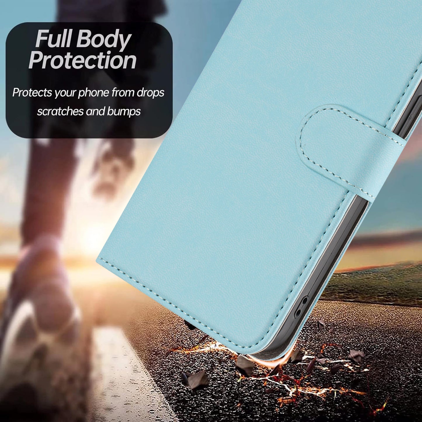 For iPhone 17 Pro Max Leather Case Solid Color Phone Cover with Wallet - Baby Blue