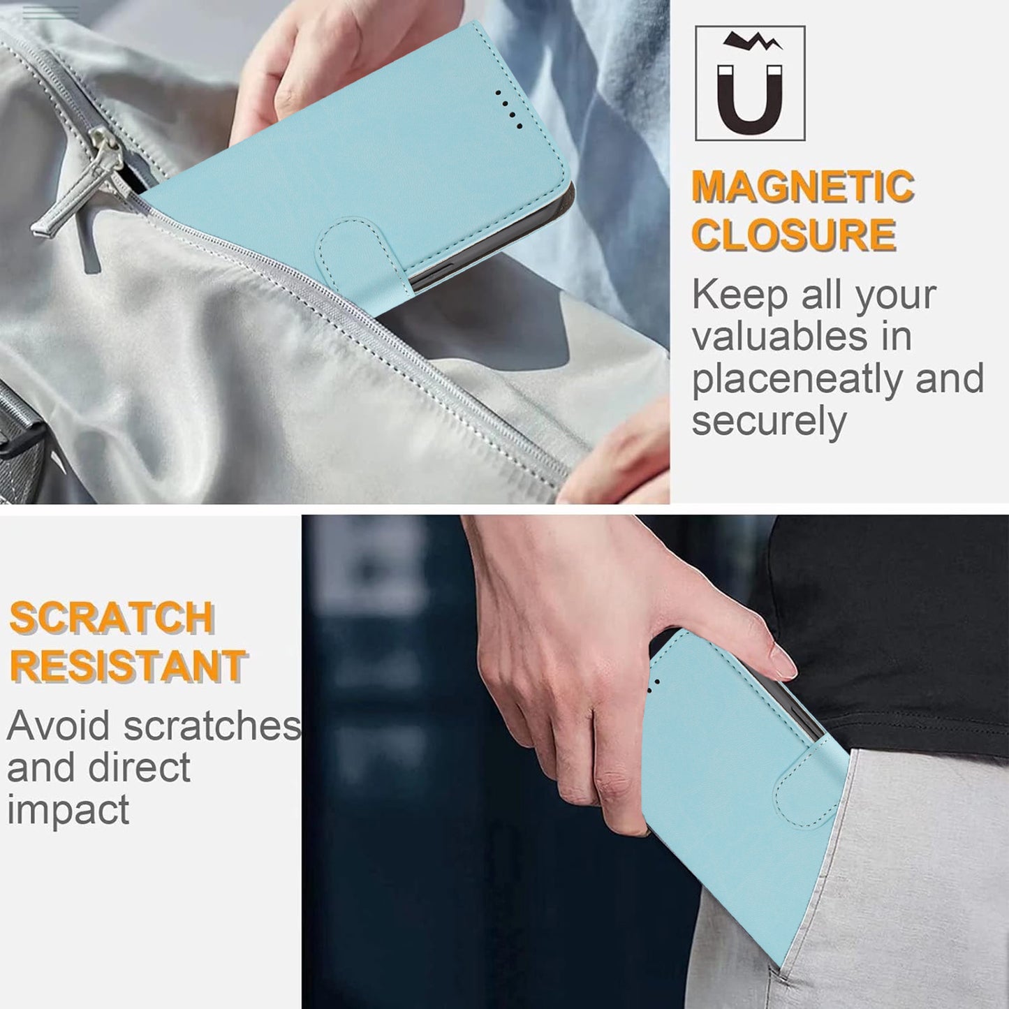 For iPhone 17 Pro Max Leather Case Solid Color Phone Cover with Wallet - Baby Blue