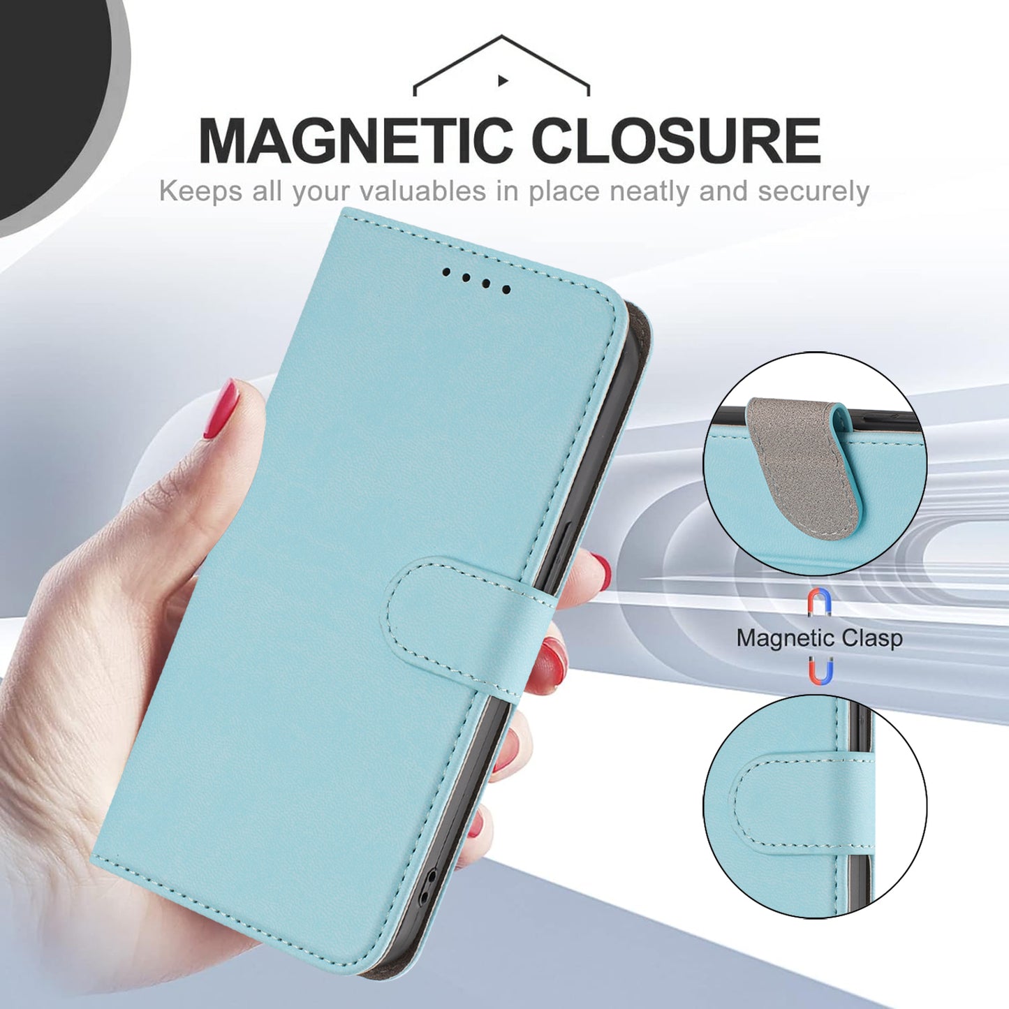 For iPhone 17 Pro Max Leather Case Solid Color Phone Cover with Wallet - Baby Blue