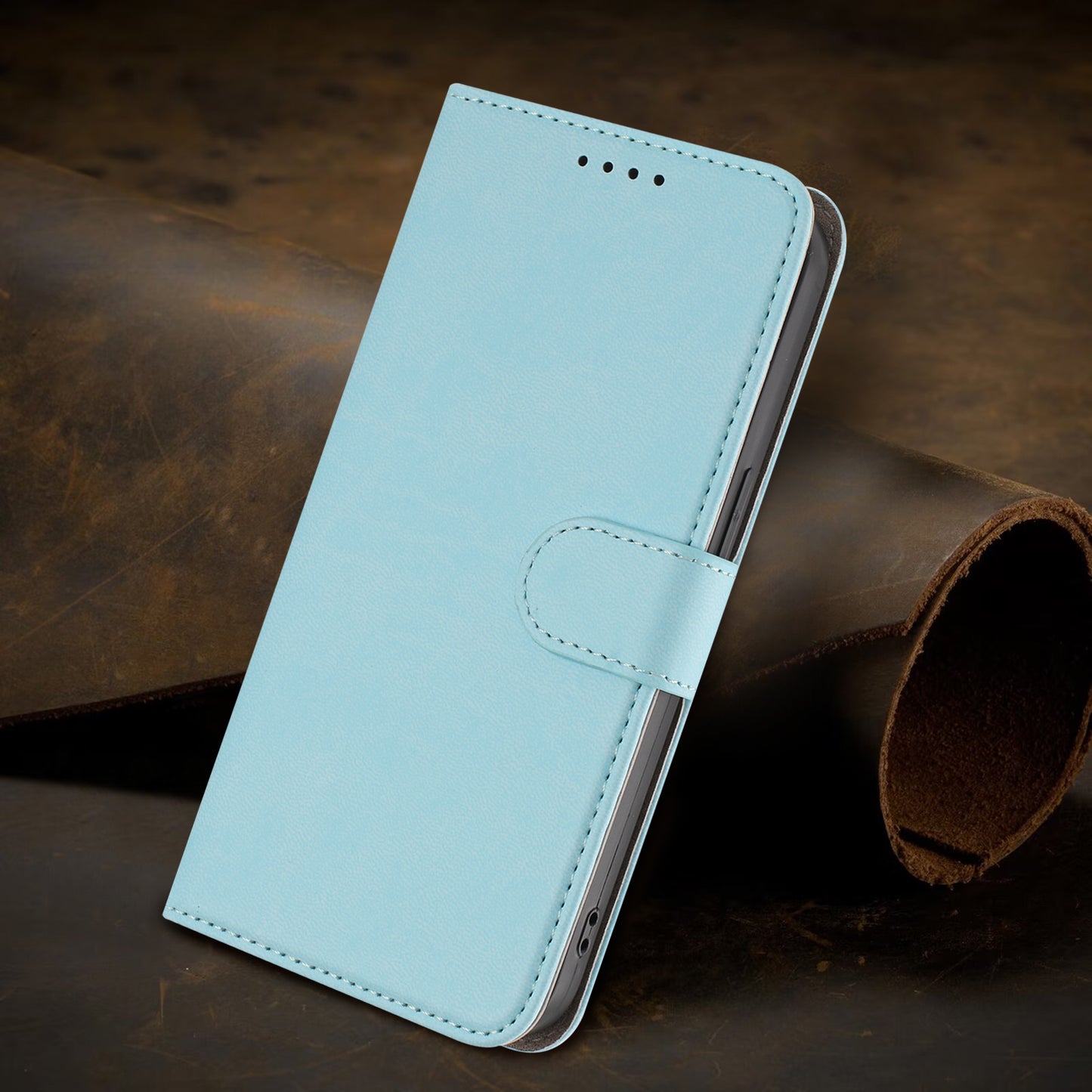 For iPhone 17 Pro Max Leather Case Solid Color Phone Cover with Wallet - Baby Blue