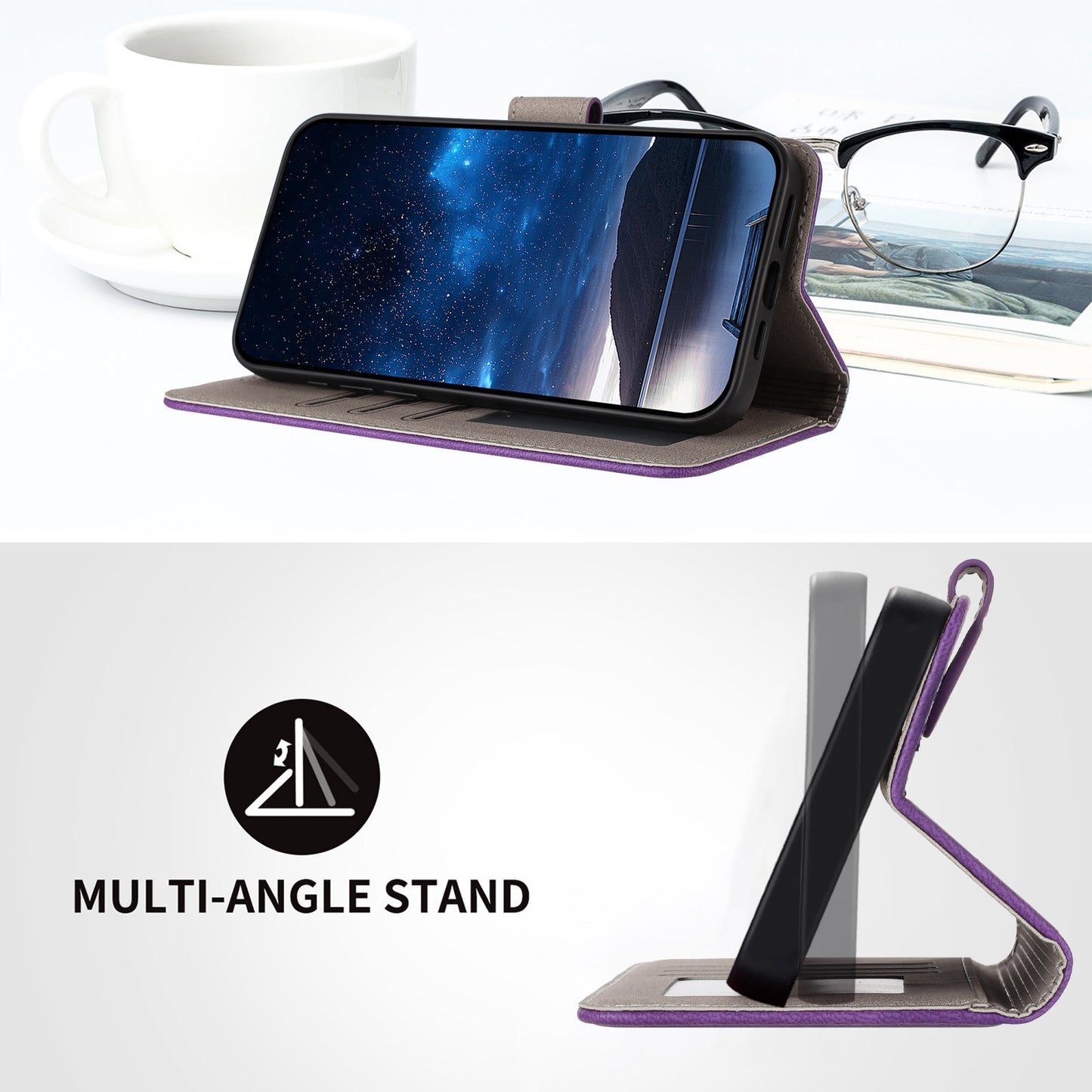 For iPhone 17 Pro Max Leather Case Solid Color Phone Cover with Wallet - Dark Purple