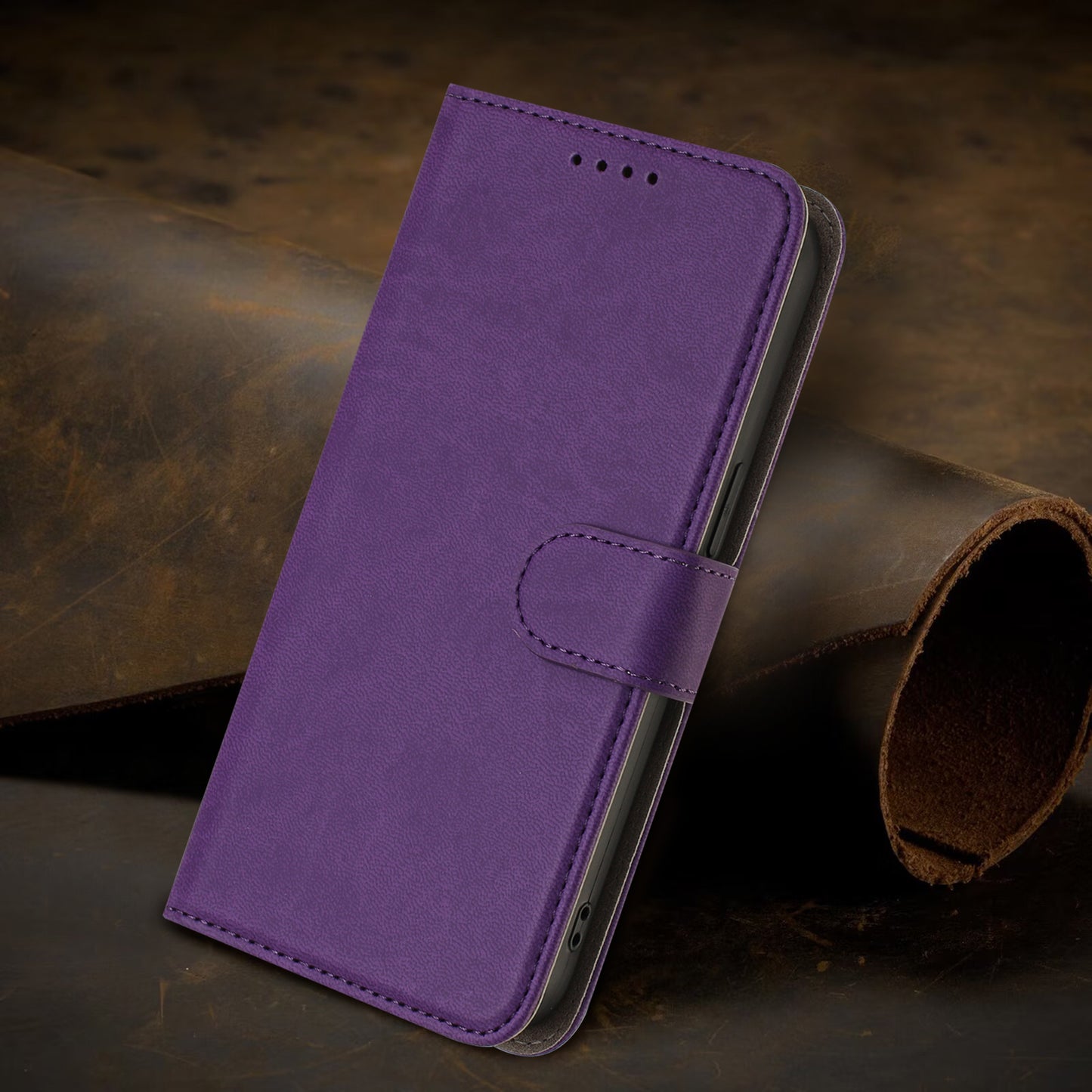 For iPhone 17 Pro Max Leather Case Solid Color Phone Cover with Wallet - Dark Purple