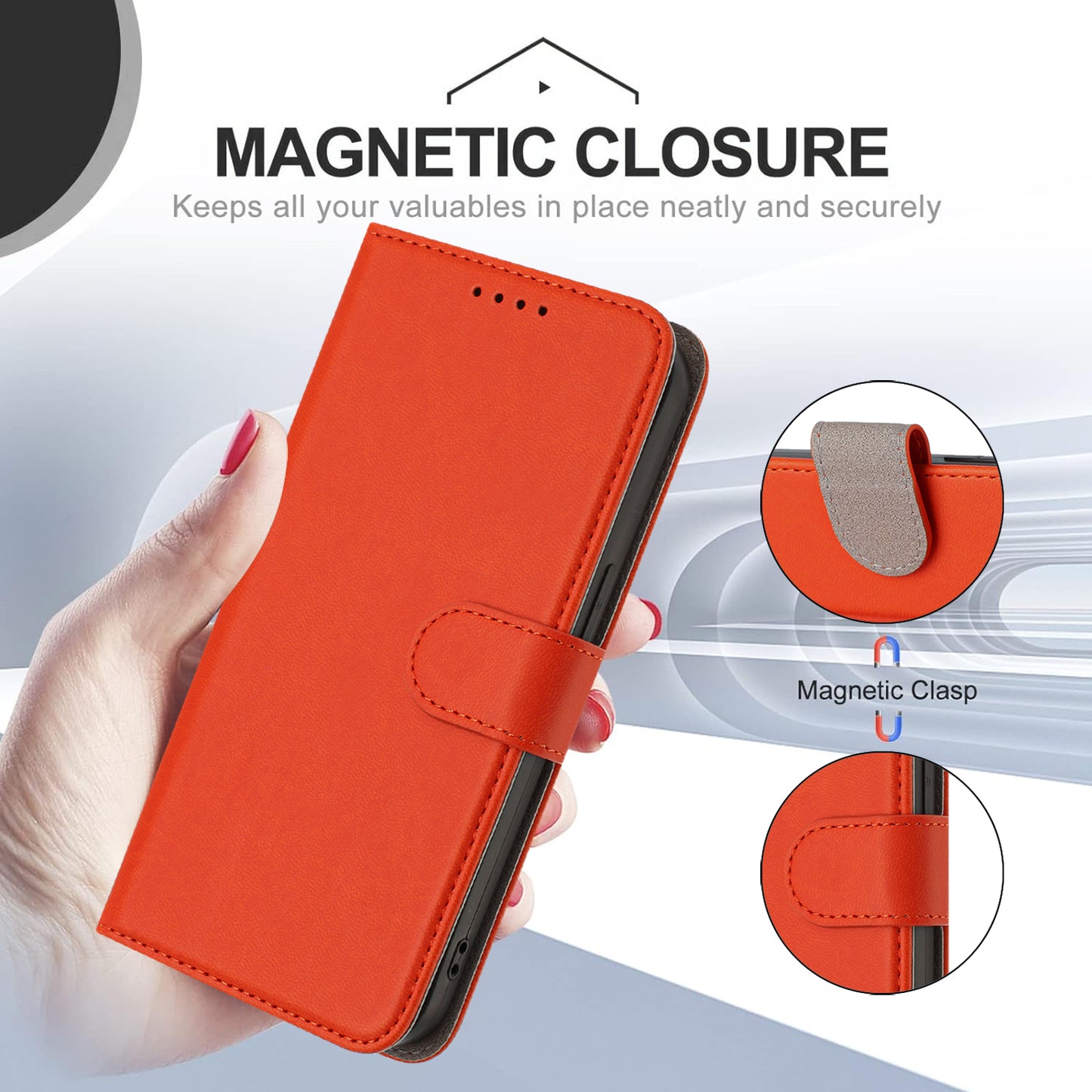 For iPhone 17 Pro Max Leather Case Solid Color Phone Cover with Wallet - Orange